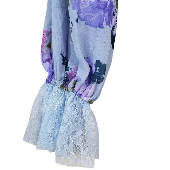 Free People Womens XS Daphne Blouse in Silver Blue Combo NEW - Picture 8 of 11